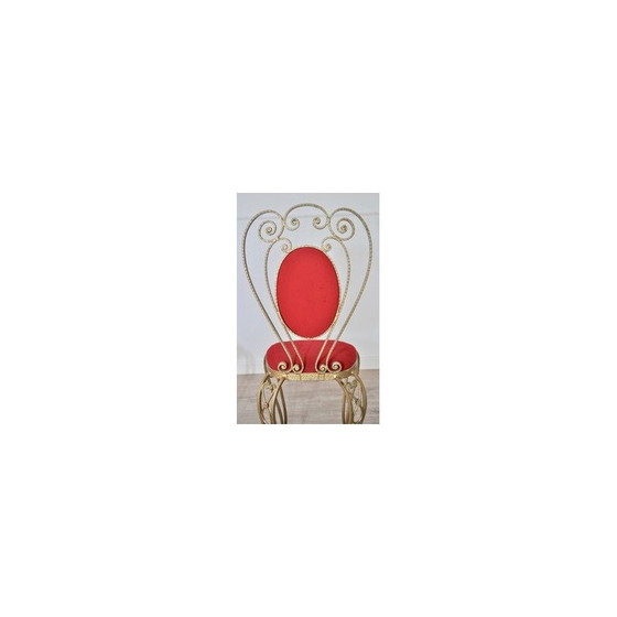 Image 1 of Pair of vintage patinated brass, wrought iron and velvet side chairs, 1970s