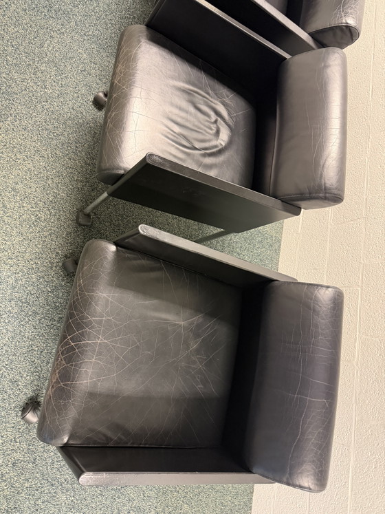 Image 1 of Rosenthal black leather armchairs conference chairs 4 pieces