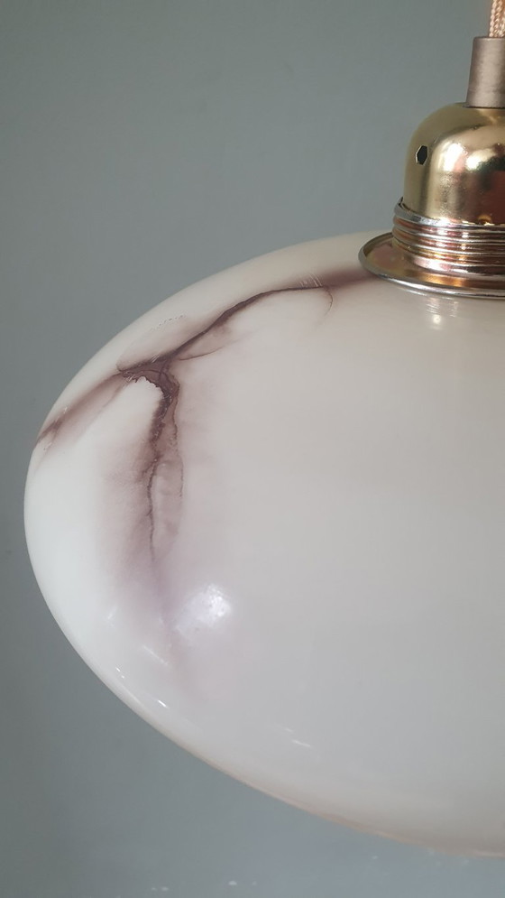 Vintage Marbled Pendant Lamp - Opaline Glass - Art Deco Style. – Metal (photo 15 of 15)