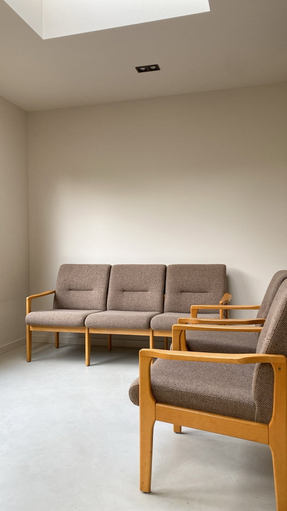 Image 1 of Vintage Wooden Sitting Area 3 Seater Sofa and 2 Armchairs