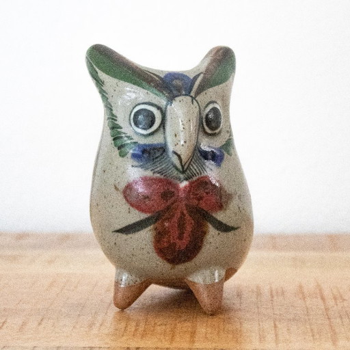 Figurine de hibou en céramique Tonala : Art populaire mexicain vintage
