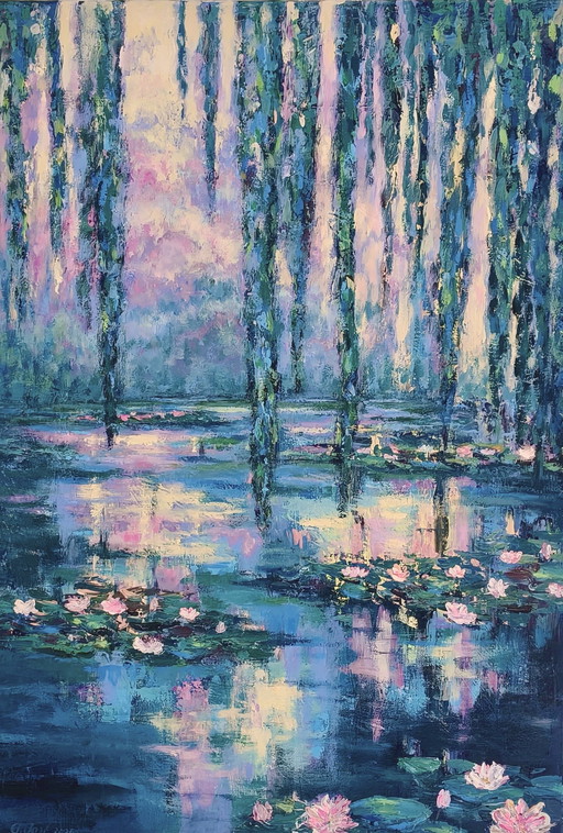 Boat tour in the Danube Delta, canvas painting, acrylic, palette knife