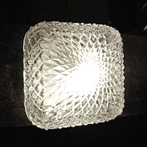 Vintage Ice Glass Flush Mount Ceiling / Wall Lamp – 1970s Geometric Glass