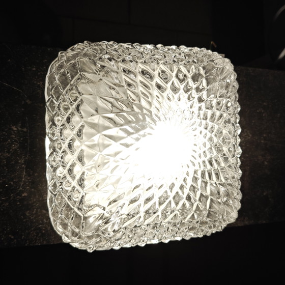 Image 1 of Vintage Ice Glass Flush Mount Ceiling / Wall Lamp – 1970s Geometric Glass