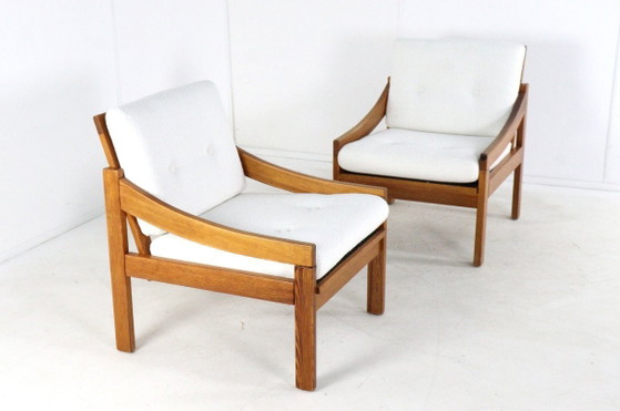 Image 1 of Ensemble de 2 fauteuils vintage en pin/hêtre « Gassel », récemment retapissés.