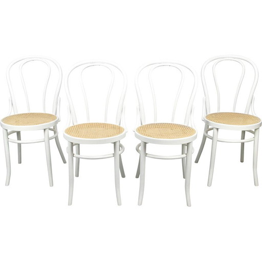 Ensemble de 4 chaises blanches vintage No. 18 modèle par Michael Thonet