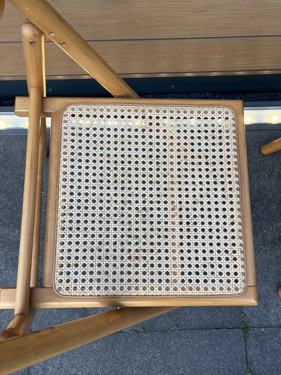 Image 1 of Vintage wooden folding chair with rattan seat midcentury Italy