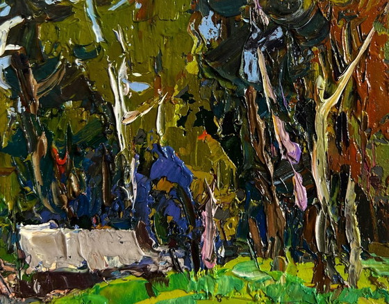 Image 1 of Original Oil Painting Summer Houses Landscape On the edge of the village