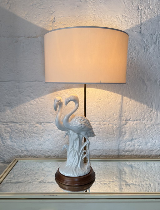 Lampe Porcelaine Flamants Roses Années 80