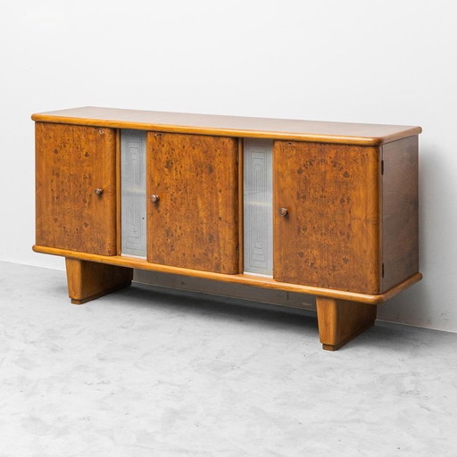 Vintage Walnut Burl Sideboard with Decorative Inserts from the 40s