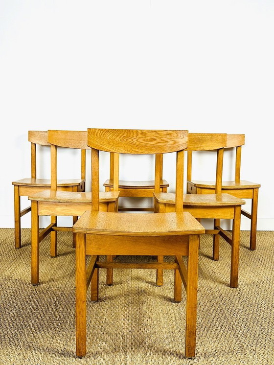 Image 1 of Set di 6 sedie da pranzo vintage in rovere, Francia, 1950