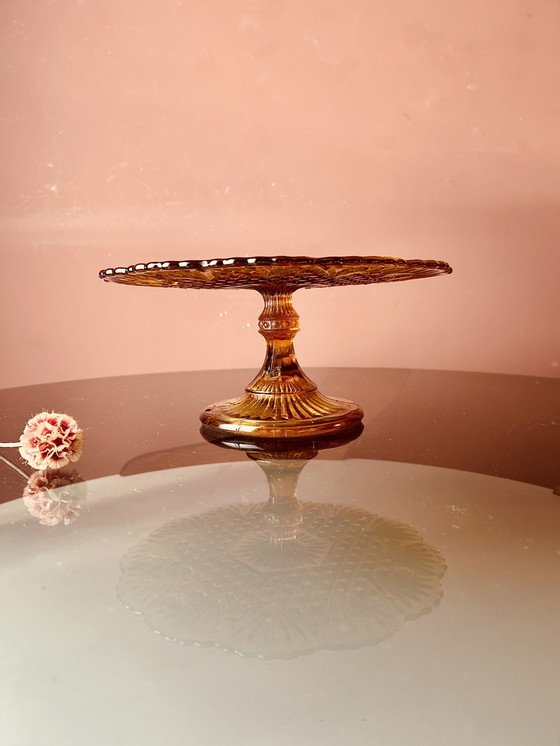 Image 1 of 💛Kuchenplatte aus bernsteinfarbenem Pressglas💛