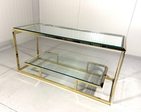 Image 1 of Mesa consola de latón y cristal, años 70