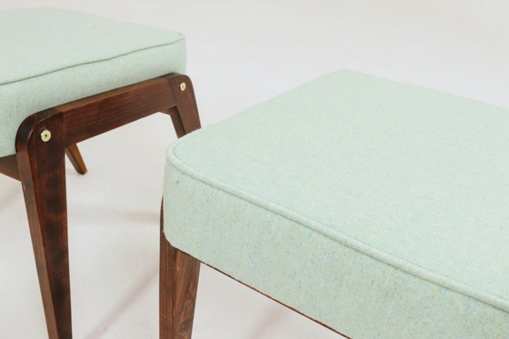 Image 1 of Mid century kids footrest stools pistachio green wool