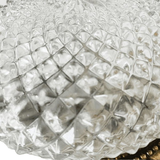 Image 1 of Vintage French Baroque ceiling lamp, faceted glass, Hollywood Regency ceiling light, brass, 1960s