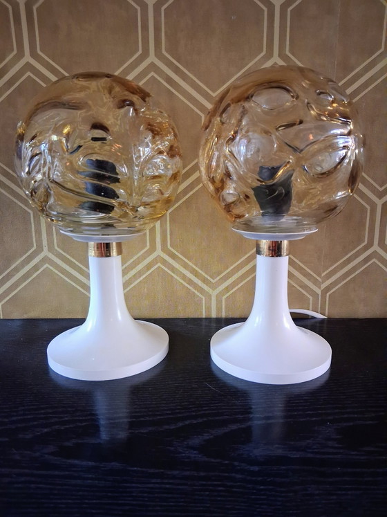 Image 1 of Set of 2 Vintage Doria Leuchten Table Lamps – 70s Ice Glass