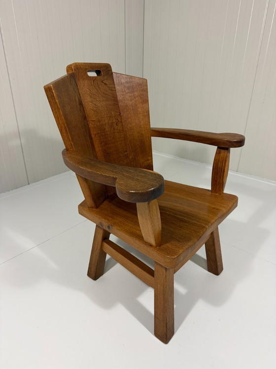 Rustic brutalist armchair in solid oak from the 1960s, Wood, Brown (photo 17 of 19)