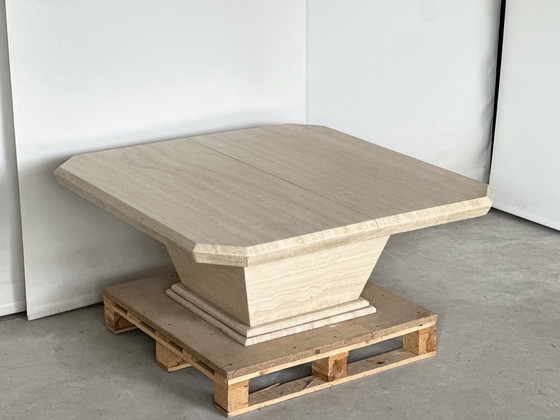 Image 1 of Tavolino da caffè vintage in travertino con bar nascosto, circa anni &#39;80