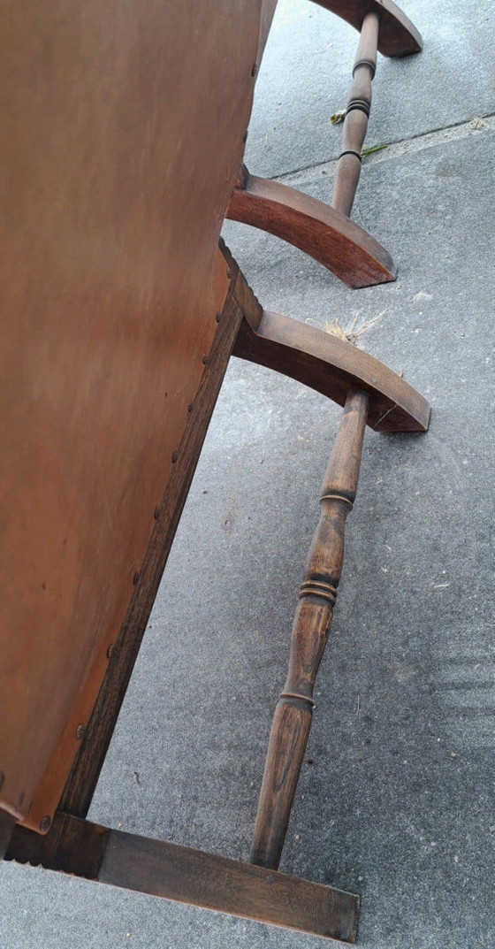 Set of Plantation British Colonial Vintage Armchairs – Leather, Metal (photo 7 of 8)
