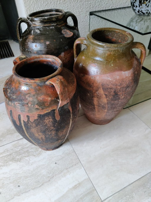 3 vasi in terracotta di una splendida serie – decoratieve objecten, Ceramic
