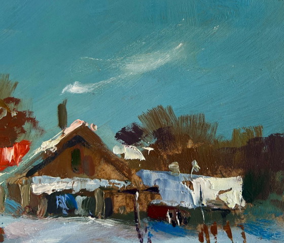 Image 1 of Original Oil Painting Winter House Landscape Winter path leading home