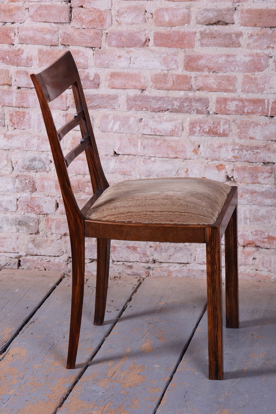 Set of Six Original Art Deco Chairs, Walnut, Revived Polish, Czech, 1920s, Dining chairs, Textile, Wood (photo 3 of 14)