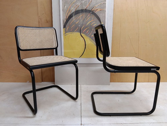 Image 1 of ALIVARMVSEVM 104. SET of 2 CESCA B32 Chairs (NEW) in Black Frame Limited Edition 