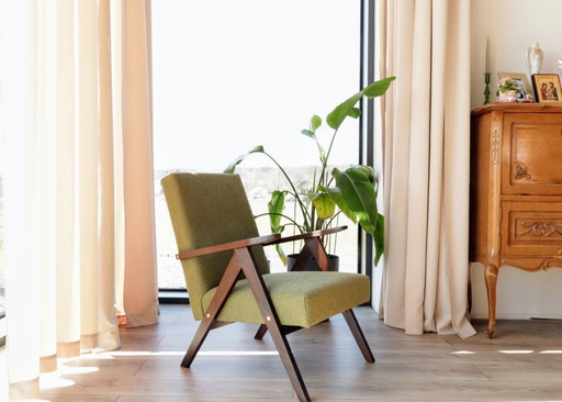 Vintage fauteuil mosgroen bouclé zigzag MCM 