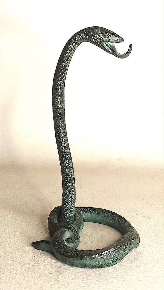 Image 1 of Cobra Bronze Pocket Watch Holder by Edgar Brandt, Art Deco Style