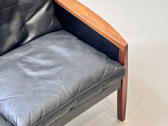 Image 1 of Canapé de style mid-century en palissandre et cuir de vachette noir, signé Hans Olsen pour Vatne Møbler, 1960
