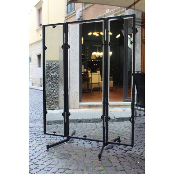 Image 1 of Vintage folding workshop mirror in black lacquered metal, Italy 1970