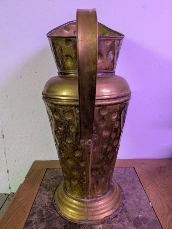 Vintage hammered brass umbrella stand, Copper, Gold (photo 5 of 6)