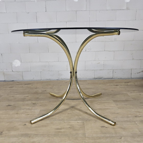 Image 1 of Vintage dining table set with chairs Gastone Rinaldi 70s brass (1970s) mid-century design (Italian design) Hollywood Regency