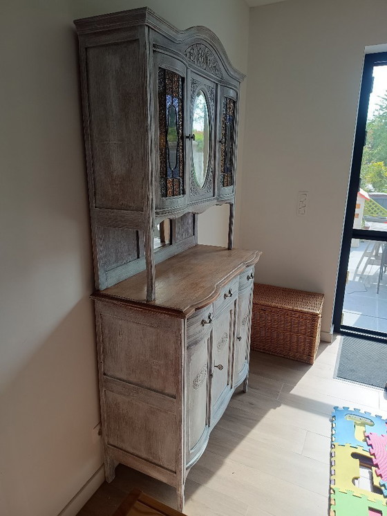 Image 1 of Antique sideboard with leaded glass and mirror
