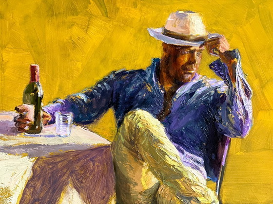 Image 1 of Origineel Olieverf schilderij op paneel met titel "Man met hoed - 1"