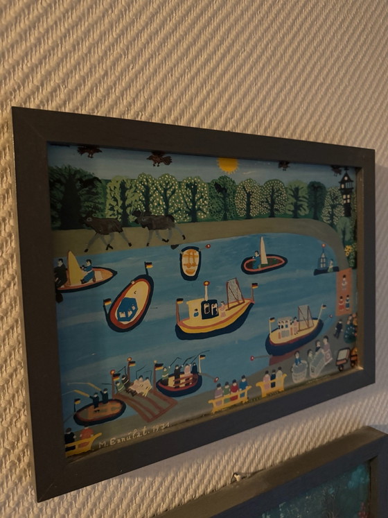 Original Painting „Harbor Scene / Ships“ by Minna Ennulat (1971), Naive Art, Paintings & Drawings, Wood, Other (photo 3 of 5)