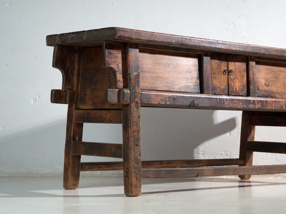 Antique console table in elm wood – China, circa 1900 – Brass (photo 10 of 40)