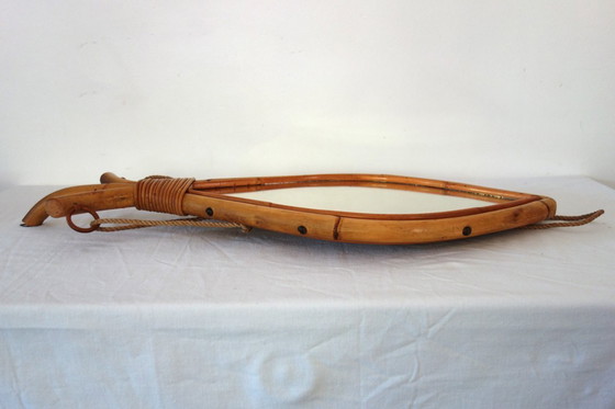 Image 1 of Specchio vintage in rattan di bambù
