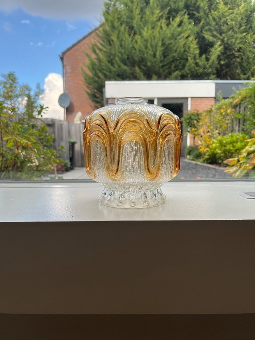 Two vintage amber glass lampshades