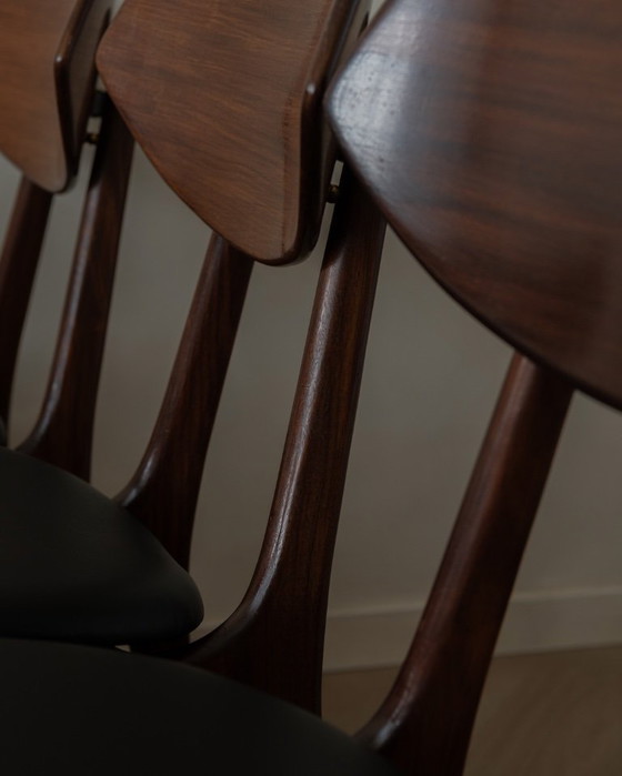 Image 1 of Vintage Dining Chairs by Louis van Teeffelen for AWA (Set of 6) | Reupholstered in Black Skai | Dutch Mid-Century | 1960s