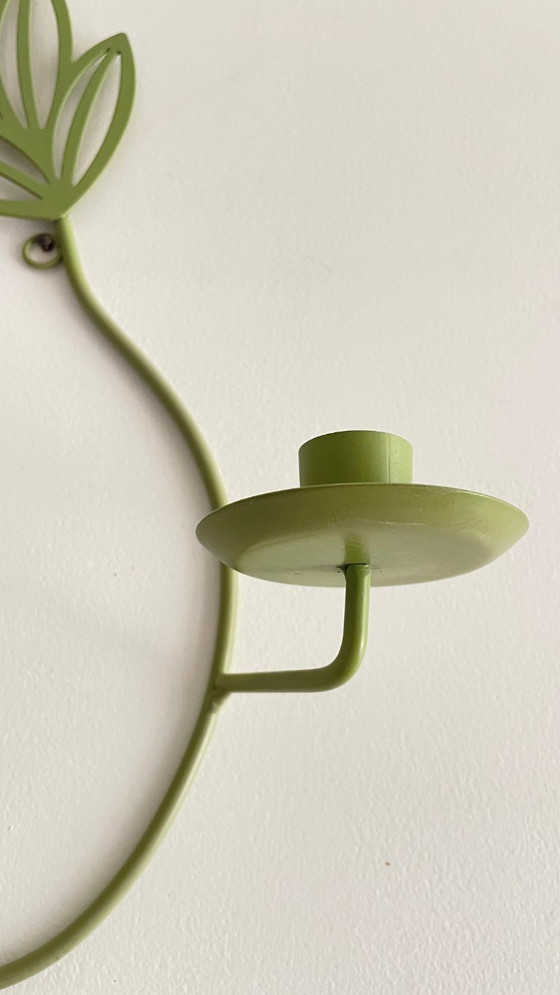 Image 1 of Wandkerzenhalter, Metallblätter, Salbeigrün
