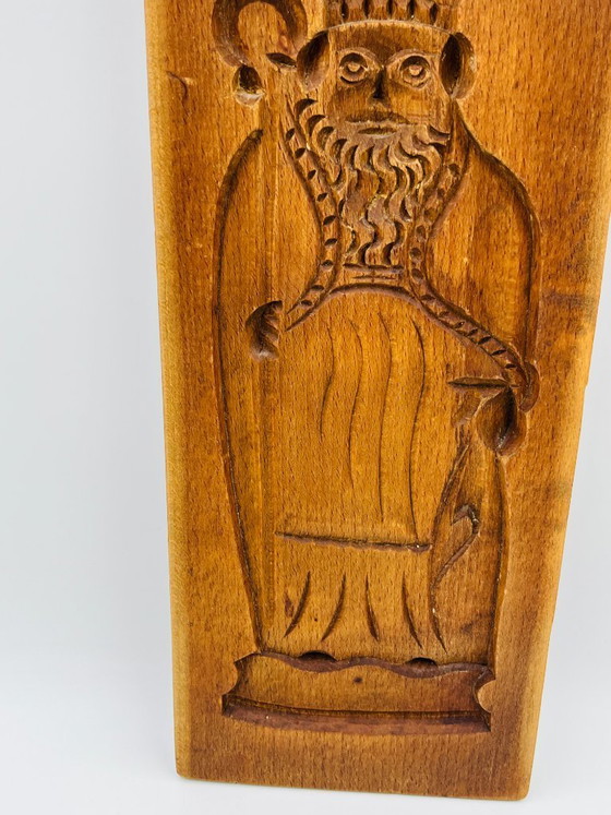 Image 1 of Moule ancien à spéculoos Saint Nicolas grand format bois sculpté