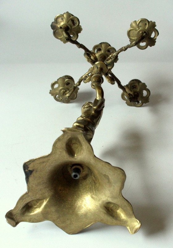 Image 1 of 2 heavy candelabra/candlestick brass with 5 arms as a set