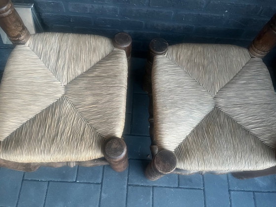 Set of 2 Brutalist chairs (Charles Dudouyt style) 1950s – Stools, Wicker (photo 3 of 5)