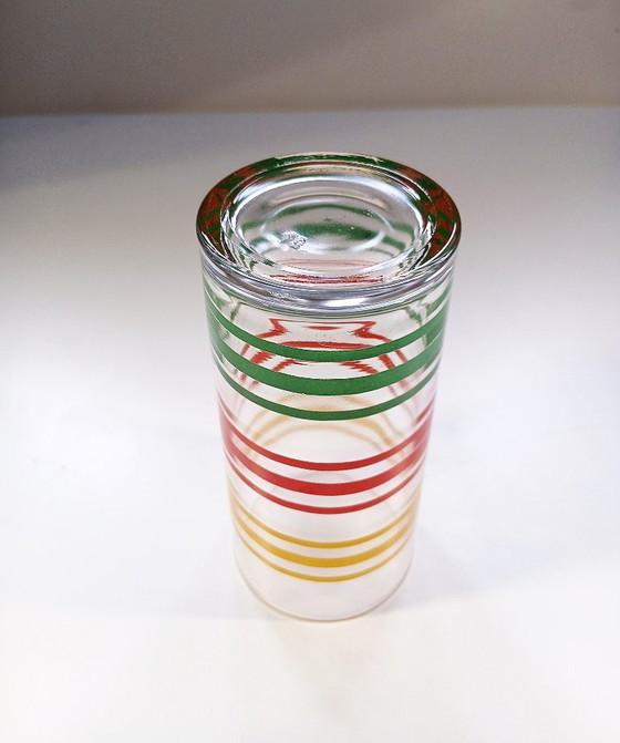Image 1 of (W006) Lot de 8 verres à rayures Libbey Fiesta Mambo vintage – Splendeur rétro des années 70