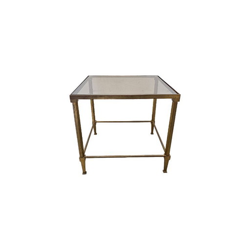 Table d'appoint vintage française en laiton avec verre fumé, années 1950