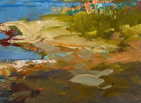 Image 1 of Origineel olieverfschilderij: Zeekustlandschap, de stille adem van de zee.