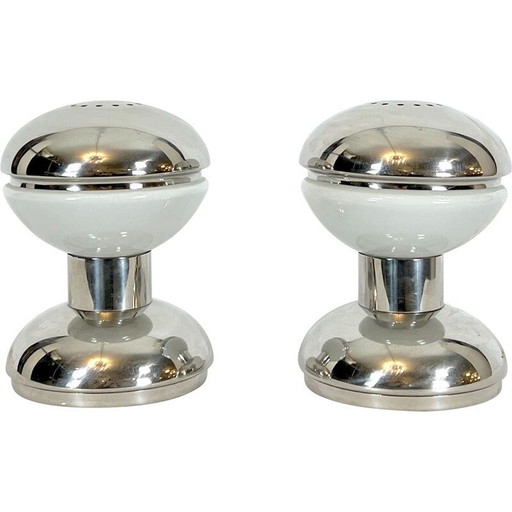 Pair of vintage chrome and milk glass lamps by Goffredo Reggiani, Italy 1970