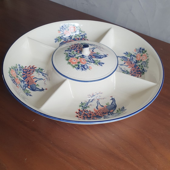 Image 1 of Piatto da portata vintage a forma di pavone in porcellana giapponese degli anni '50