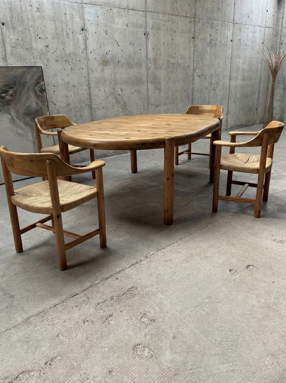 Image 1 of RAINER DAUMILLER FOR HIRTSHALS SAVVAERK DINING TABLE ROUND OVAL SOLID PINE WOOD 129cm - 189cm DENMARK 1970s